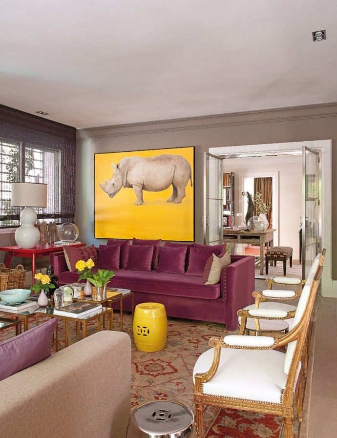eclectic pink and yellow living room