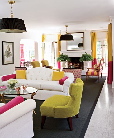 white yellow pink living room