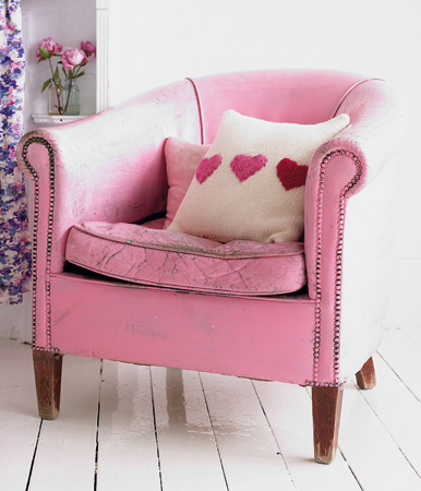 baby pink leather armchair