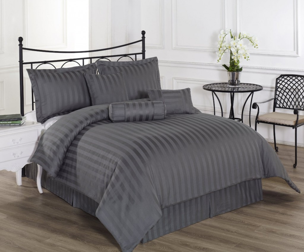 charcol grey bedding stripes