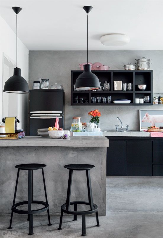 concrete grey black modern kitchen