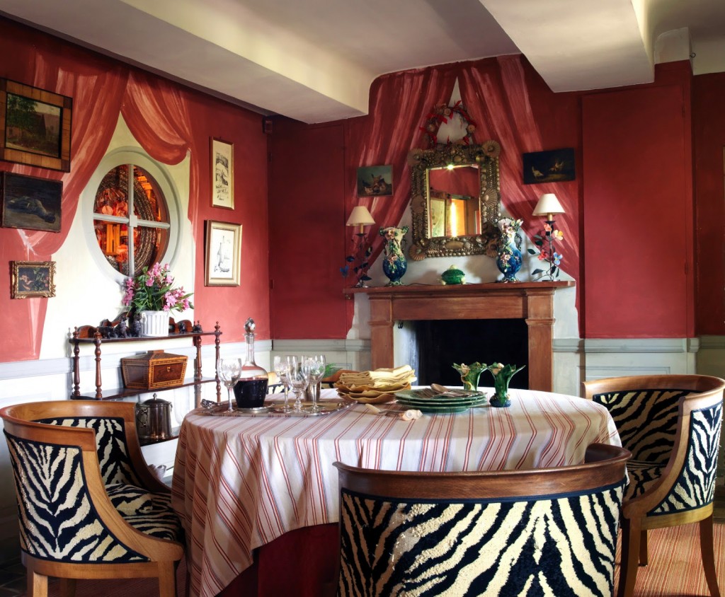 french dining red and zebra strip