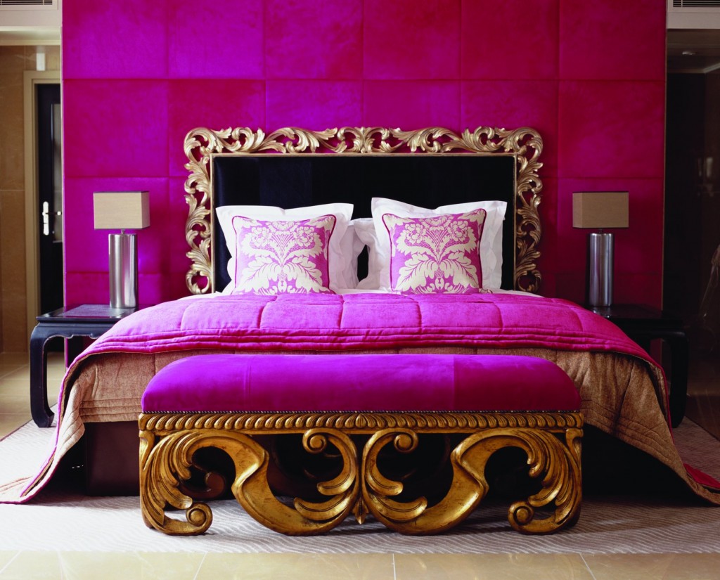 fucshia and gold bedroom