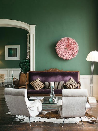 green purple and grey living room