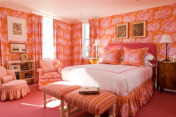 orange toile bedroom