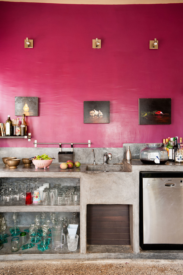 pink concrete modern kitchen