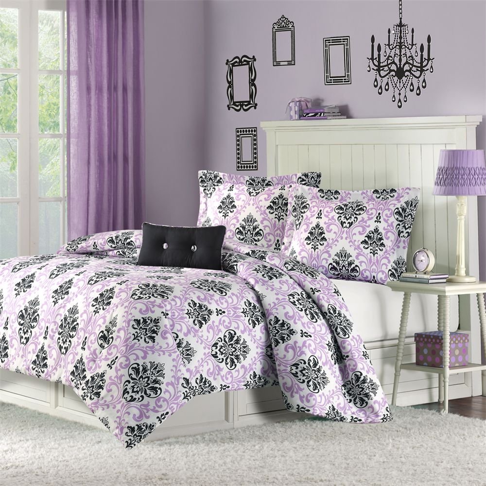 Purple and Black Damask Bedding - Interiors By Color