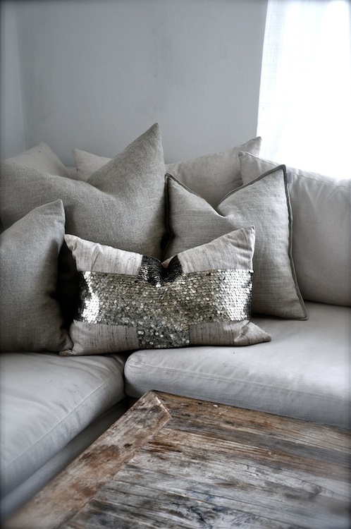 silver sequined pillow