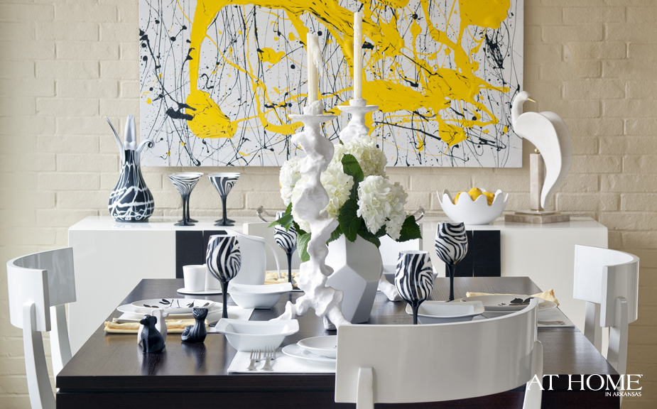 yellow art in the dining room 1