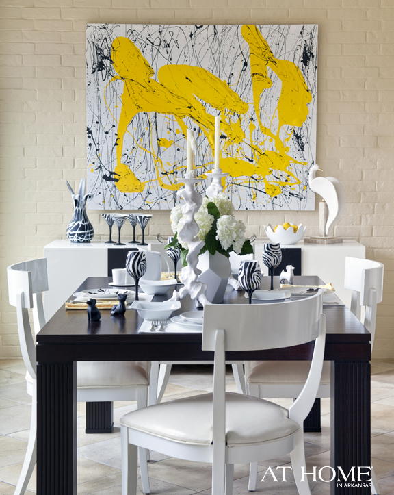 yellow art in the dining room 2