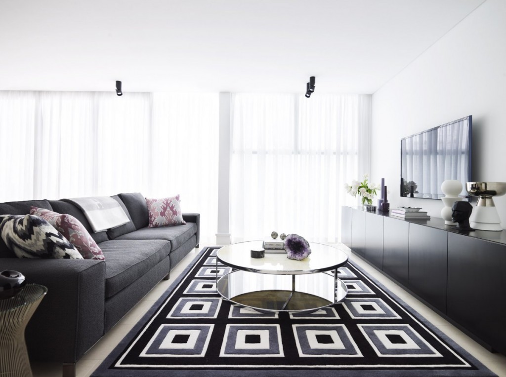 black grey adn white living room