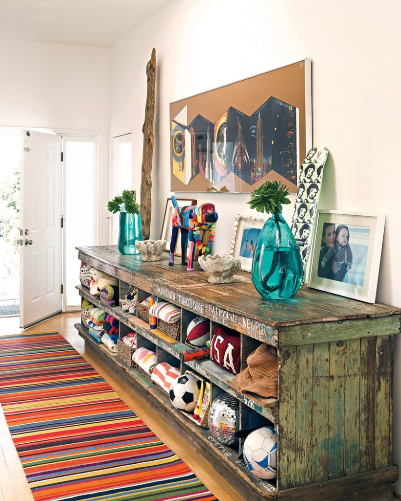 colorful eclectic boho living entrance