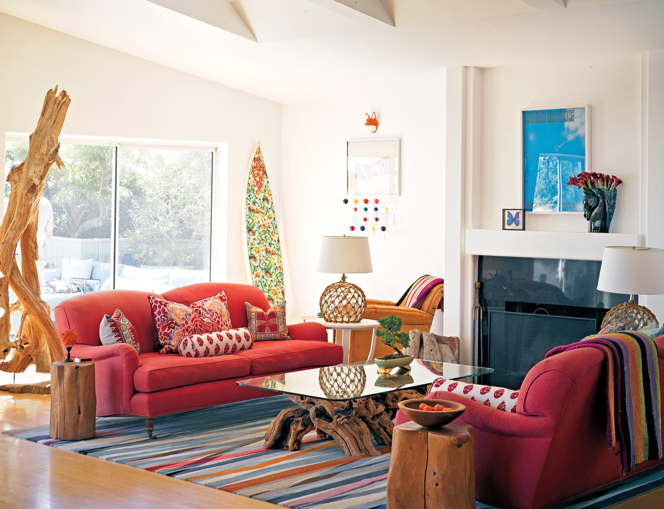 Colorful boho chic living interiors by color
