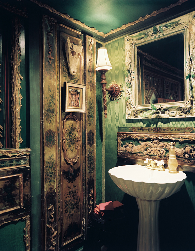 decadent green and gold poweder room