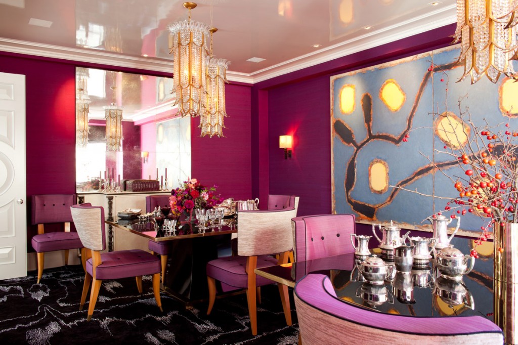 eclectic glam pink dining room
