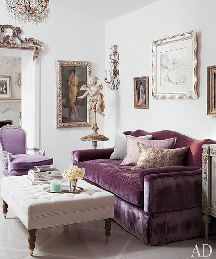 mauve purple velvet couch