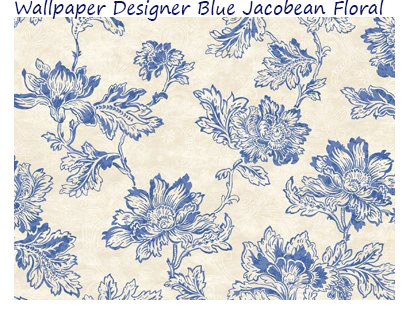Wallpaper-Designer-Blue-Jacobean-Floral-on-Cream-Faux-with-White-Leaf-Scroll