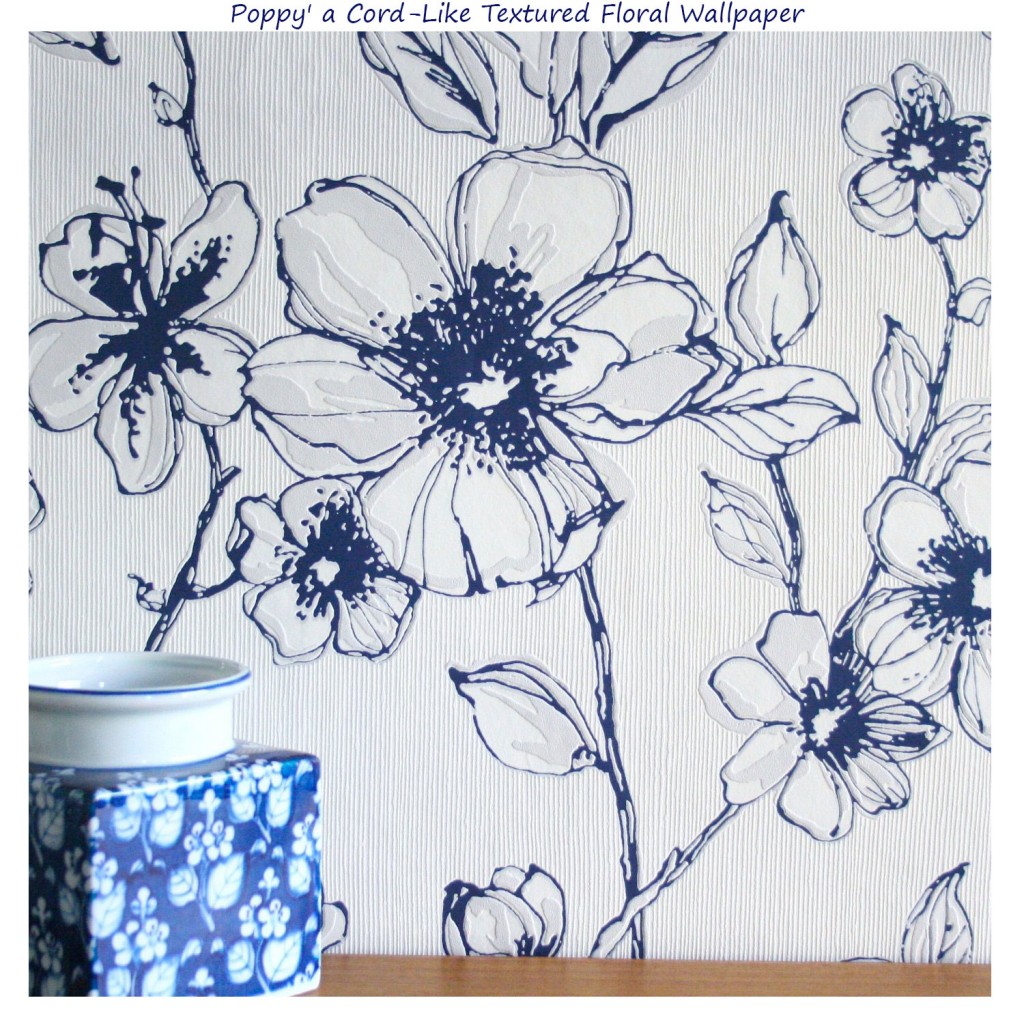 blue and white poppy wallpaper