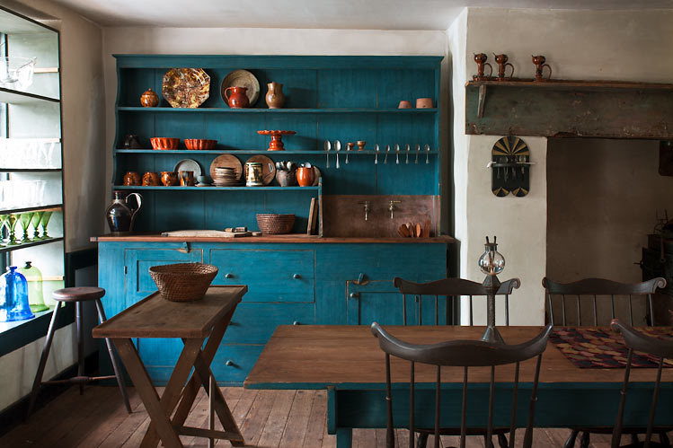 Rustic Vintage Teal Blue Kitchen - Interiors By Color