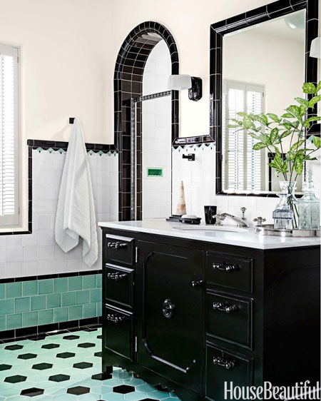 Green and Black Retro Bathroom - Interiors By Color