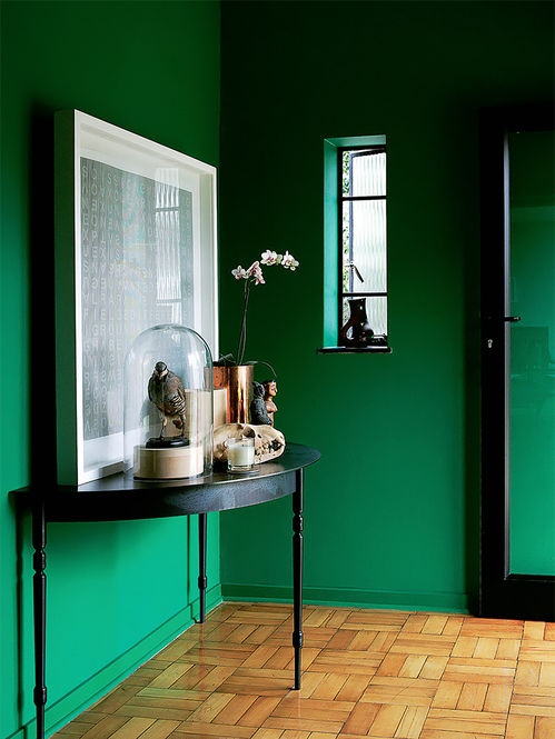 Kelly Green Foyer With Black Graphic Lines Interiors By Color