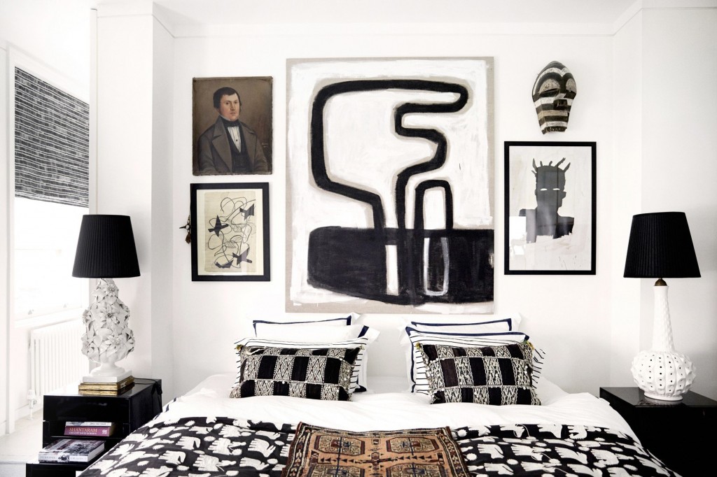 black whtie ethnic contemporary bedroom
