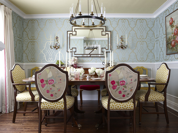 traditional dining blue gold pink