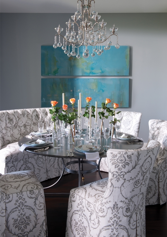 gray and turquoise dining
