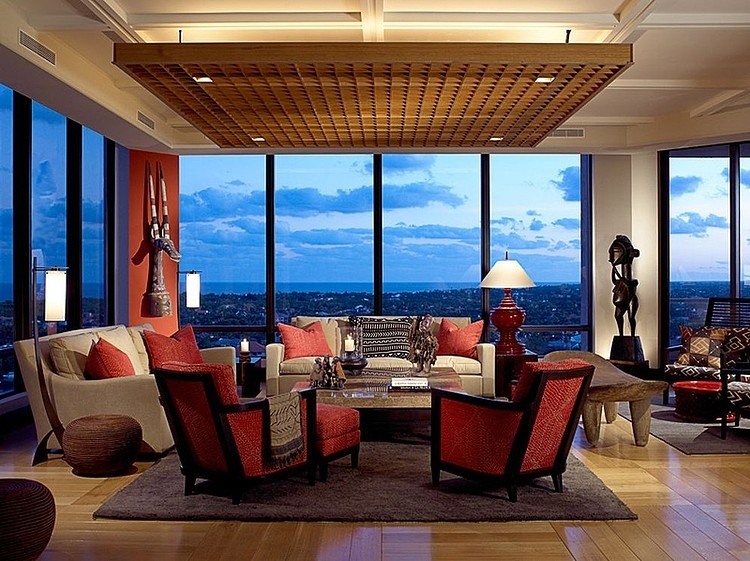 sky apartment living room ethnic red