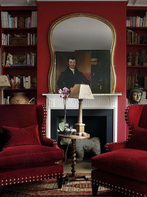 traditional red home library