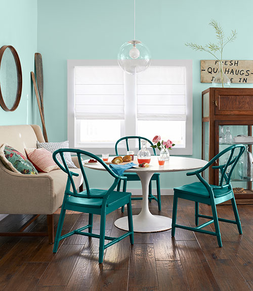 teal painted dining chairs