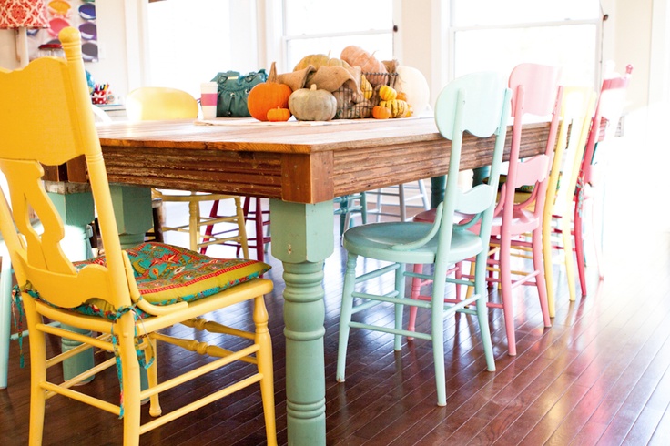 pastel painted dining chairs