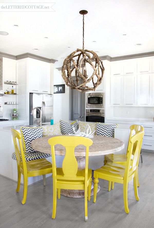 Modern White Kitchen with Yellow Chairs - Interiors By Color