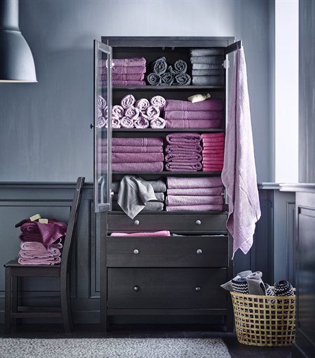 purple and gray towel storage