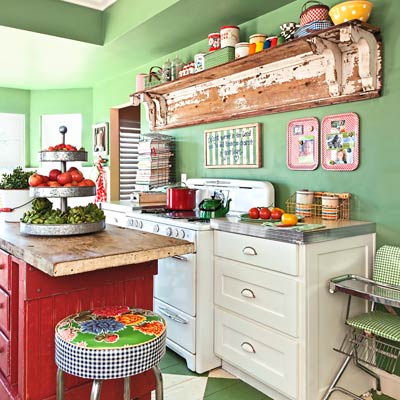 Green and Red Rustic Kitchen