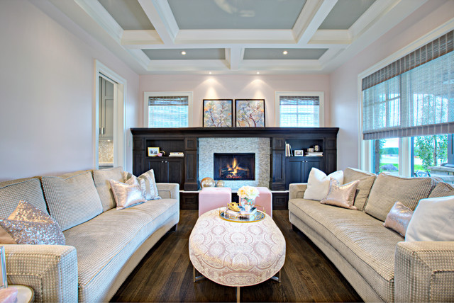 Soft Pink And Grey Living Room