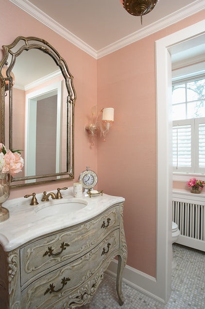 mellow coral walls in the bathroom