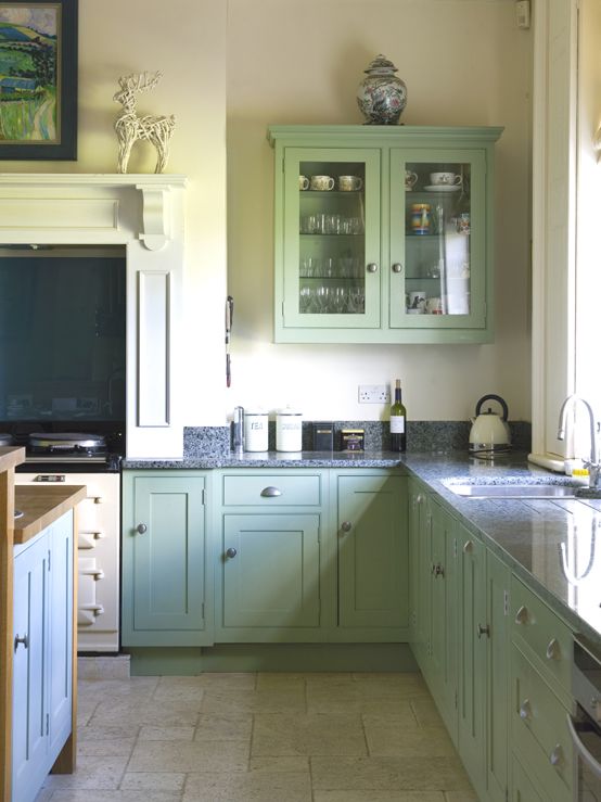 Traditional Kitchen in Breakfast Room Green and Dix Blue