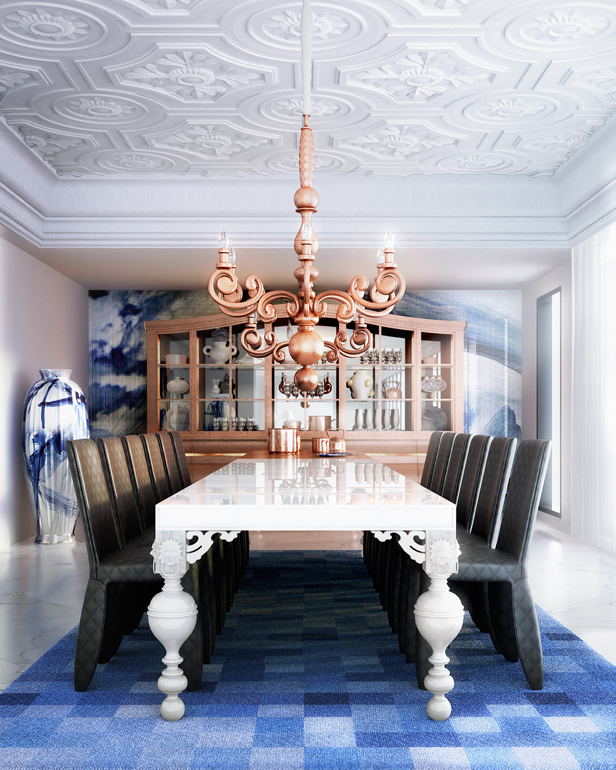 opulent blue dining room