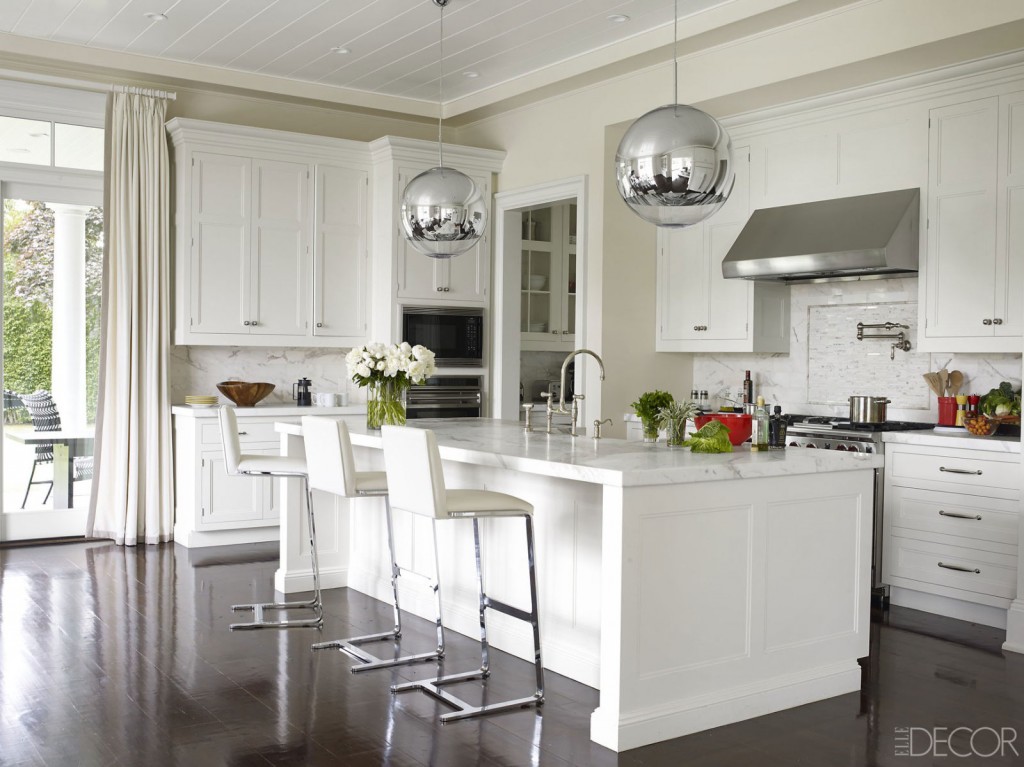 white kitchen with silver spheres
