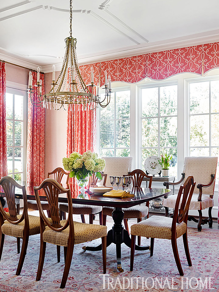 Traditional Salmon Colored Dining Room