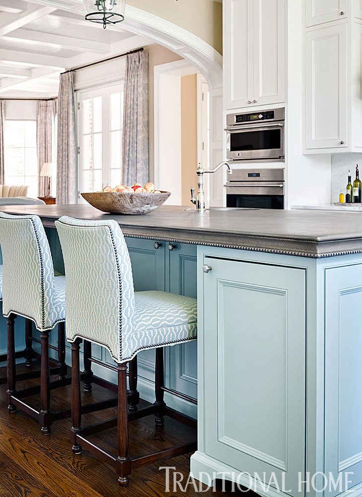 pastel blue and white traditional kitchen