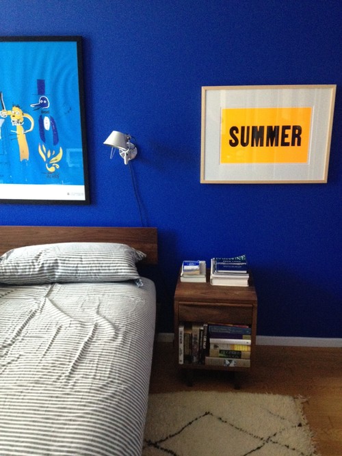Benjamin moore Twilight Blue bedroom, a bright and cheerful blue.