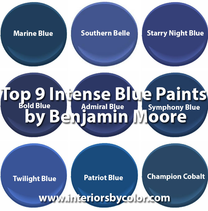 Top-9-Intense-Blue-Paints-by-Benjamin-Moore http://www.interiorsbycolor.com/top-9-intense-blue-paints-benjamin-moore/