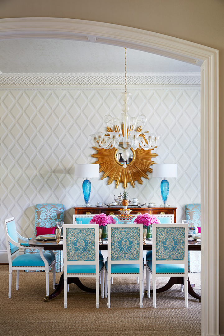 turquoise chairs in the dining room