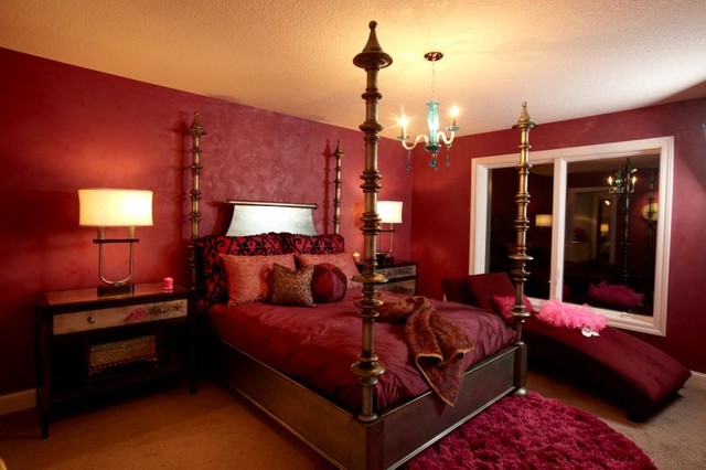 All red Traditional bedroom by Jaque Bethke for PURE Design Environments Inc.