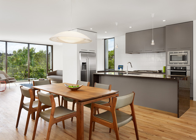 Birch plywood was used for these cabinets and they were painted with Benjamin Moore's Whale Gray