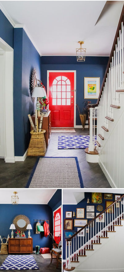 Blue and Red Entrance Painted in Benjamin Moore Washington Blue