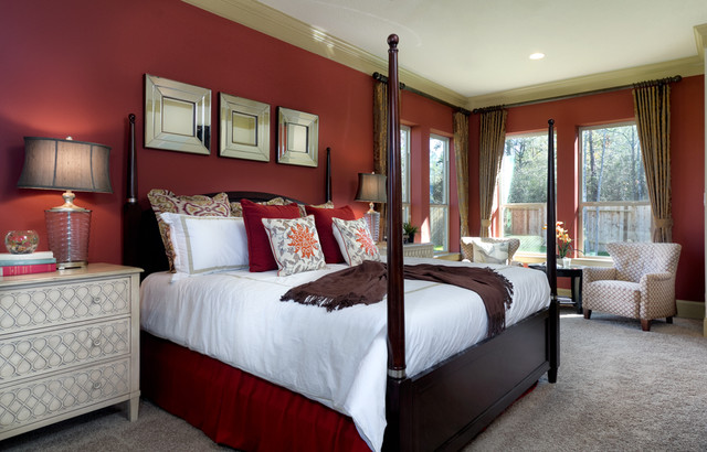 Contemporary red master bedroom by Connie Anderson Photography