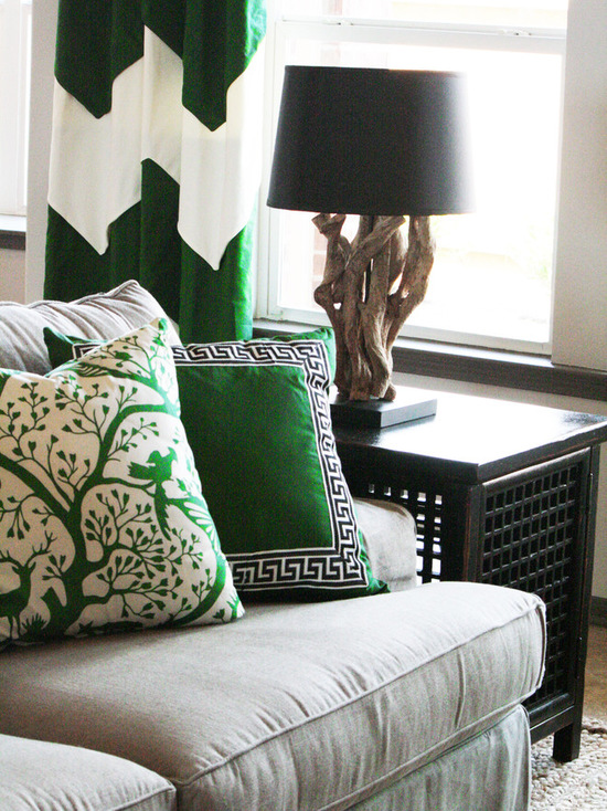 Eclectic family room in Kelly green soft furnishings via Cristi Holcombe Interiors, LLC
